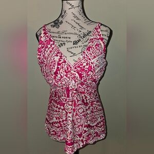 Sunsets Red/White Underwire Tankini Swim Top US 38D